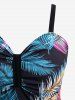 Maillot de Bain Grande Taille Imprimé Plume Colorée Costume de Paon - Noir 