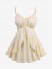 Ruched Bust Ruffles Solid Cami Top Set and Lace Up Mesh Layered A Line Skirt Plus Size Outfit -  