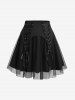 Twist Lace Trim Drawstring Hooded Handkerchief Top and Lace Up Mesh Layered A Line Skirt Plus Size Outfit -  