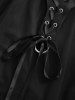 Twist Lace Trim Drawstring Hooded Handkerchief Top and Lace Up Mesh Layered A Line Skirt Plus Size Outfit -  