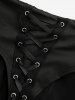 Twist Lace Trim Drawstring Hooded Handkerchief Top and Lace Up Mesh Layered A Line Skirt Plus Size Outfit -  