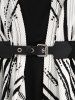 White Black Stripes Zebra Print Belt Handkerchief T-shirt and Flocking Mesh Leggings Plus Size Outfit -  
