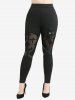 White Black Stripes Zebra Print Belt Handkerchief T-shirt and Flocking Mesh Leggings Plus Size Outfit -  