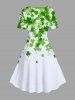 Plus Size St. Patrick's Day Clover Leaf Print Vintage Dress -  