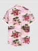 Plus Size Coconut Tree Flowers Leaf Cars Print Buttons Pocket Hawaii Shirt For Men -  