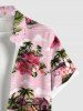 Plus Size Coconut Tree Flowers Leaf Cars Print Buttons Pocket Hawaii Shirt For Men -  