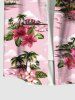Plus Size Coconut Tree Flowers Leaf Cars Print Buttons Pocket Hawaii Shirt For Men -  