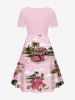 Plus Size Coconut Tree Flowers Leaf Cars Print Cinched Hawaii Dress -  