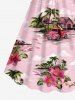 Plus Size Coconut Tree Flowers Leaf Cars Print Cinched Hawaii Dress -  