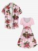 Plus Size Coconut Tree Flowers Leaf Cars Print Cinched Hawaii Dress -  