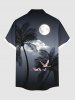 Plus Size Coconut Tree Moon Cloud Crane Print Buttons Pocket Hawaii Shirt For Men -  