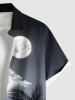 Plus Size Coconut Tree Moon Cloud Crane Print Buttons Pocket Hawaii Shirt For Men -  