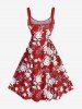 Plus Size Flower Leaf Print Hawaii Tank Dress -  