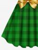 Plus Size St. Patrick's Day Plaid Bowknot Clover Leaf Heart Print Tank Dress - Vert XS
