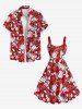 Plus Size Flower Leaf Print Hawaii Tank Dress -  