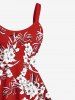 Plus Size Flower Leaf Print Hawaii Tank Dress -  