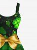 Plus Size St. Patrick's Day Plaid Bowknot Clover Leaf Heart Print Tank Dress -  