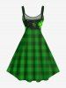 Plus Size St. Patrick's Day Plaid Bowknot Clover Leaf Heart Print Tank Dress -  
