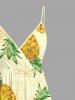 Plus Size Pineapple Print Hawaii Surplice A Line Cami Dress -  
