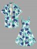 Robe Débardeur Hawaïen Ligne A Feuille Tropicale Imprimée de Grande Taille - Bleu clair S