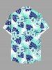 Plus Size Tropical Leaves Floral Print Hawaii Button Pocket Shirt For Men -  