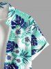 Plus Size Tropical Leaves Floral Print Hawaii Button Pocket Shirt For Men -  
