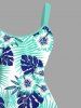 Plus Size Tropical Leaves Floral Print Hawaii A Line Tank Dress -  