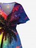 Robe Mi-Longue Hawaïen Ligne A Boutonnée Colorée Arbre de Noix de Coco Imprimé de Grande Taille avec Poche - Multi-A S