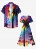 Robe Mi-Longue Hawaïen Ligne A Boutonnée Colorée Arbre de Noix de Coco Imprimé de Grande Taille avec Poche - Multi-A S