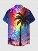 Plus Size Coconut Tree Colorful Ombre Galaxy Print Hawaii Button Pocket Shirt For Men -  