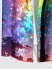 Plus Size Coconut Tree Colorful Ombre Galaxy Print Hawaii Button Pocket Shirt For Men -  
