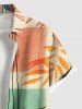 Plus Size Branch Leaves Colorblock Line Print Hawaii Button Pocket Shirt For Men -  
