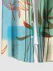 Plus Size Branch Leaves Colorblock Line Print Hawaii Button Pocket Shirt For Men -  
