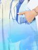 Plus Size Watercolor Tie Dye Ombre Floral Butterfly Print Hawaii Split Pocket A Line Midi Dress -  