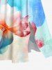 Plus Size Watercolor Tie Dye Ombre Floral Butterfly Print Hawaii Split Pocket A Line Midi Dress -  
