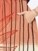 Plus Size Branch Leaves Colorblock Line Print Hawaii Split Pocket A Line Midi Dress -  