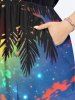 Plus Size Coconut Tree Colorful Ombre Galaxy Print Hawaii Split Pocket A Line Midi Dress -  