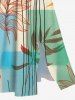 Plus Size Branch Leaves Colorblock Line Print Hawaii Split Pocket A Line Midi Dress -  