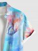 Plus Size Watercolor Tie Dye Ombre Floral Butterfly Print Hawaii Button Pocket Shirt For Men -  