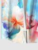 Plus Size Watercolor Tie Dye Ombre Floral Butterfly Print Hawaii Button Pocket Shirt For Men -  