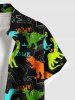 Plus Size Colorful Dinosaur Letters Print Hawaii Button Pocket Shirt For Men -  