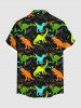 Plus Size Colorful Dinosaur Letters Print Hawaii Button Pocket Shirt For Men -  
