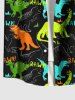 Plus Size Colorful Dinosaur Letters Print Hawaii Button Pocket Shirt For Men -  