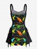 Colorful Dinosaur Letters Print Hawaii Lace Up A Line Tank Dress -  