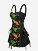 Colorful Dinosaur Letters Print Hawaii Lace Up A Line Tank Dress -  