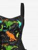 Colorful Dinosaur Letters Print Hawaii Lace Up A Line Tank Dress -  