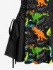 Colorful Dinosaur Letters Print Hawaii Lace Up A Line Tank Dress -  