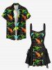 Colorful Dinosaur Letters Print Hawaii Lace Up A Line Tank Dress -  