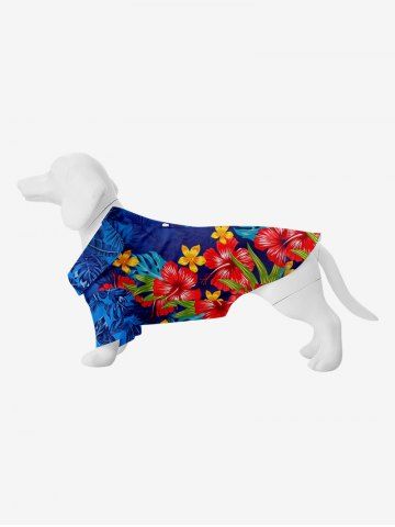 Pet's Floral Tropical Leaves Printd Hawaii Button Shirt - BLUE - S