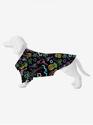 Pet's Neon Light Coconut Tree Pineapple Flamingo Star Print Hawaii Button Shirt